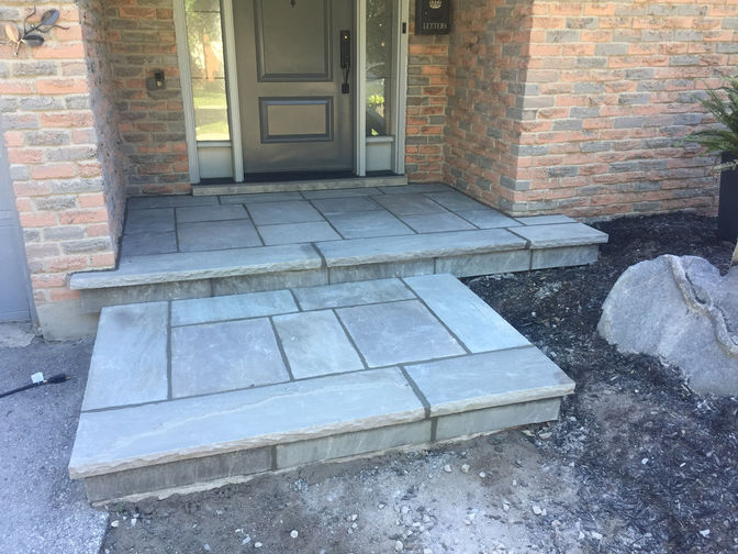 Mortared square cut flagstone, a stone masonry project in London Ontario region by O'Connor Stone & Landscape, your local contactor.